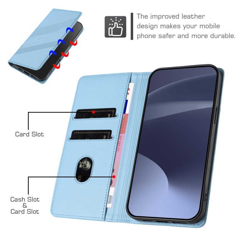 HuHa Case Cover For ZTE Blade A34 4G Embossed Multi-functional Wallet Retro Leather Phone Case(Light Blue) - Image 4