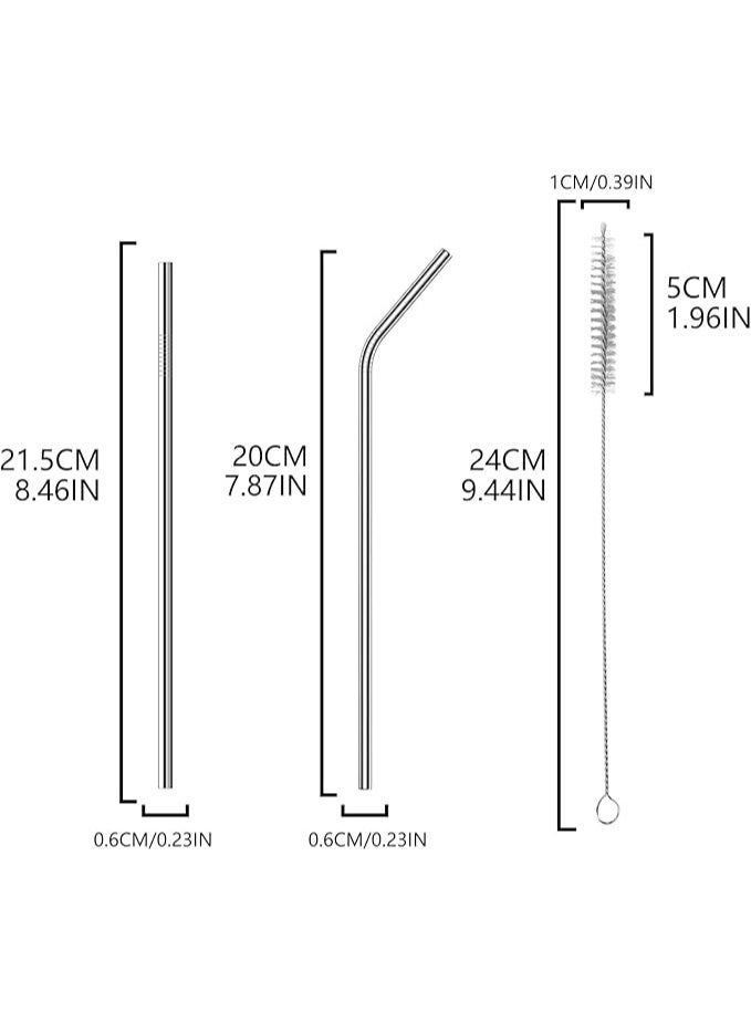 Metal Straws Reusable Stainless Steel Drinking Straws Fit All Size Tumblers With 2 Cleaning Brushes (Stainless Steel Straw Straight*3 Curved*3+White Brush2) - Image 2