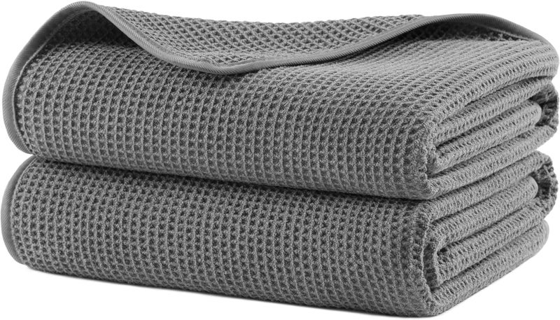 Polyte Microfiber Oversize Quick Dry Lint Free Waffle Bath Towel for Body, 60 x 30 in, Set of 2 - Image 1