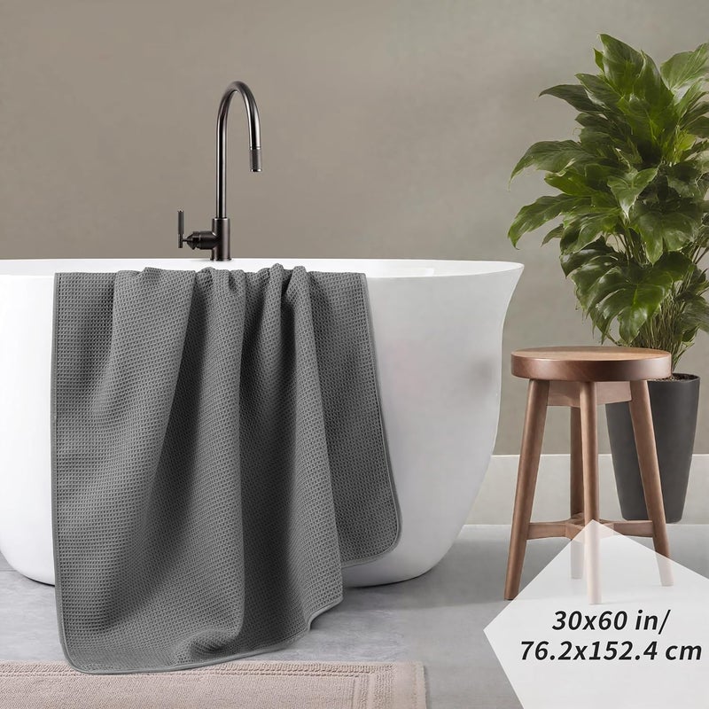 Polyte Microfiber Oversize Quick Dry Lint Free Waffle Bath Towel for Body, 60 x 30 in, Set of 2 - Image 3