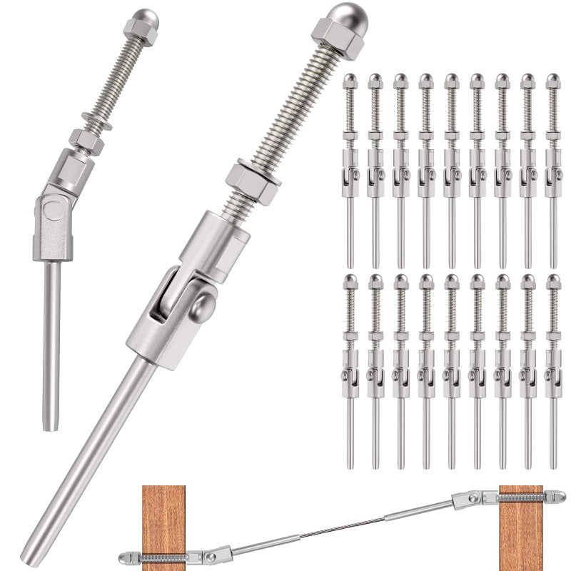 BLIKA 20 Pack 18 T316 Stainless Steel 180 Degree Adjustable Angle Swage Threaded Stud Tension End Cable Railing Kit for Wood or Metal Post Angle Cable Railing Hardware Cable Angle Tension Kit