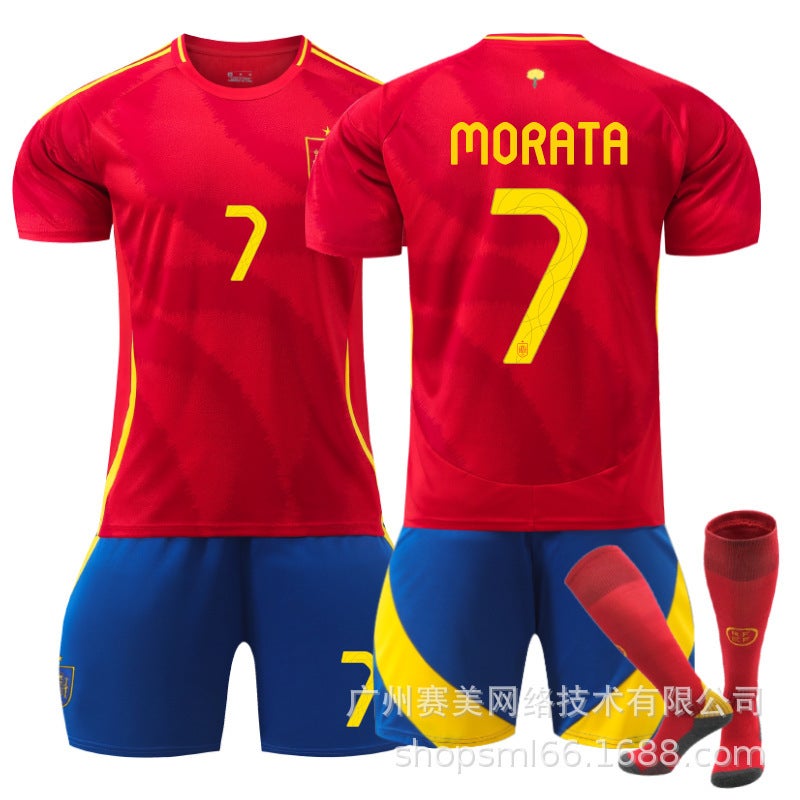 Generic Euro 2024 Spain Home 7 Morata 9 Garvey 19 Yamal Football Jersey suit Jersey Cross Border 7 socks