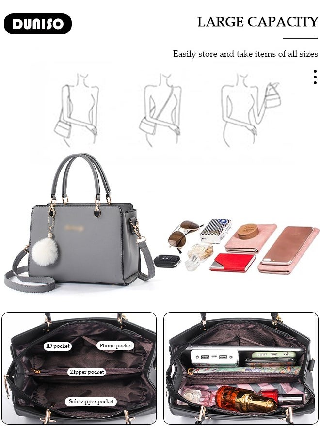 DUNISO - Women's Fashion Handbag Faux Leather Crossbody Bag For Women Large Capacity Bow Trim Tote Bags Top Handle Satchel Fashionable Travel Shoulder Bag For Ladies - Image 1