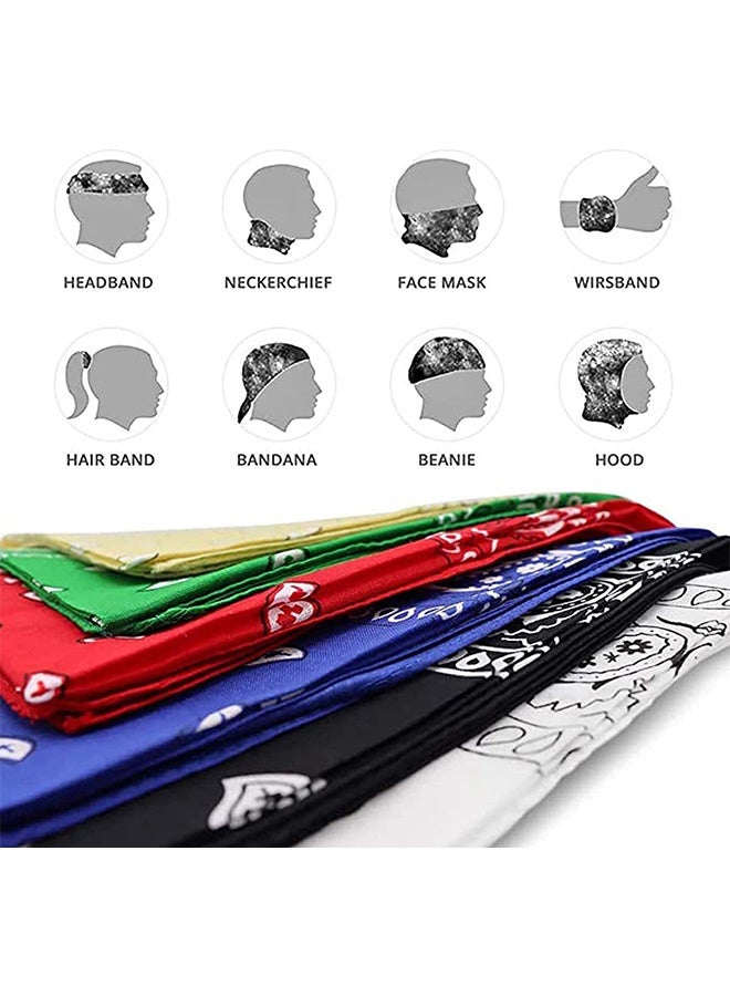 Peachjoy Men Women Polyester Bandanas, 6 Pack, Square Paisley Handkerchief Headband Scarf - Image 2