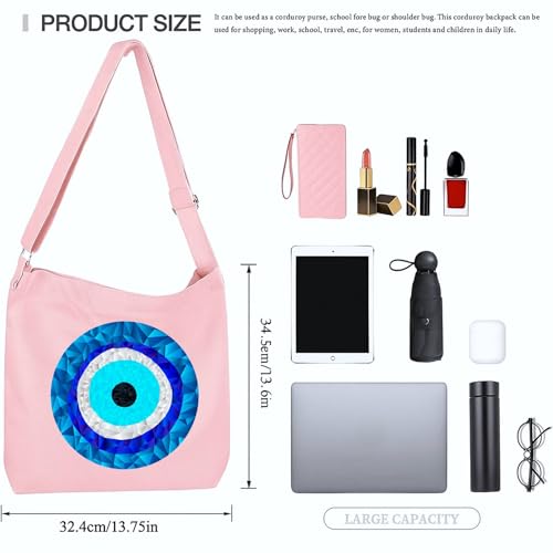 Lify Women's Retro Large Size Canvas Shoulder Bag Hobo Crossbody Handbag Casual Tote - 1 Piece (Baby Pink-Printed-Evil Eye) - Image 2