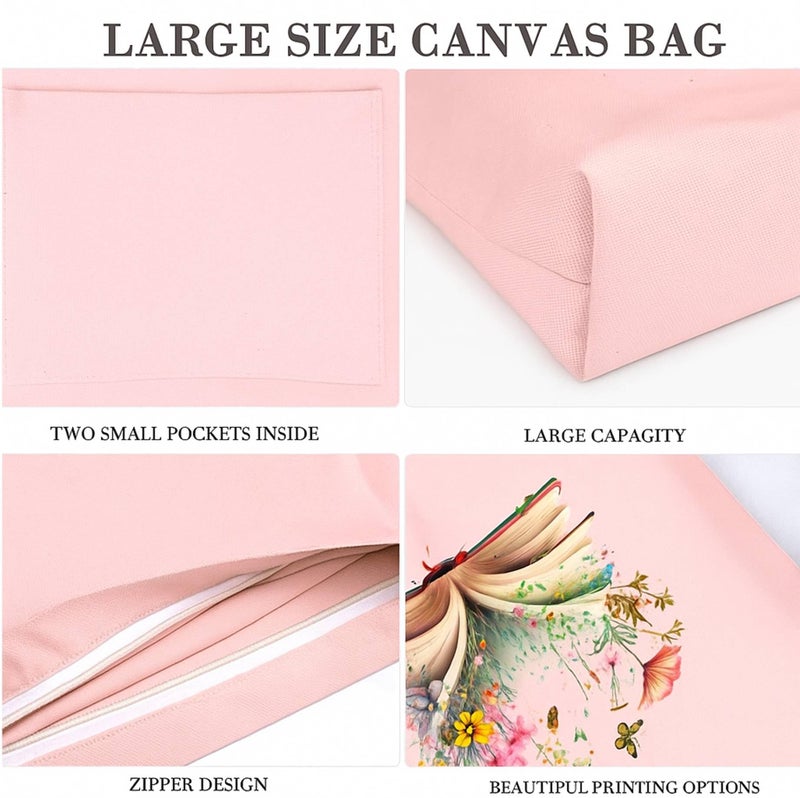 Lify Women's Retro Large Size Canvas Shoulder Bag Hobo Crossbody Handbag Casual Tote - 1 Piece (Baby Pink-Printed-Evil Eye) - Image 4