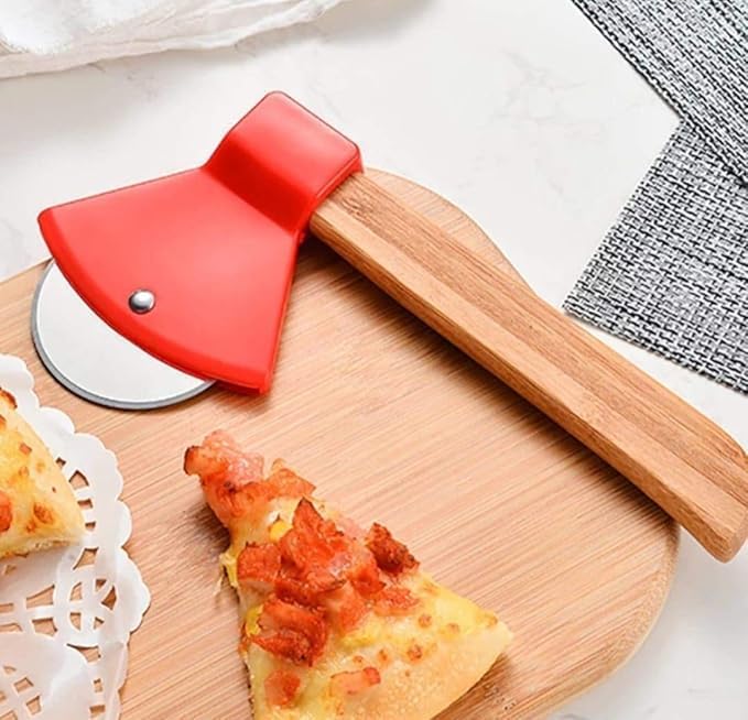 WOODEN HANDLE WITH AXE SHAPED PIZZA CUTTER ROTATING BLADE FOR BREAD SANDWICH BURGER SLICER WHEEL CUTTER PIZZA CUTTER 1 PCS