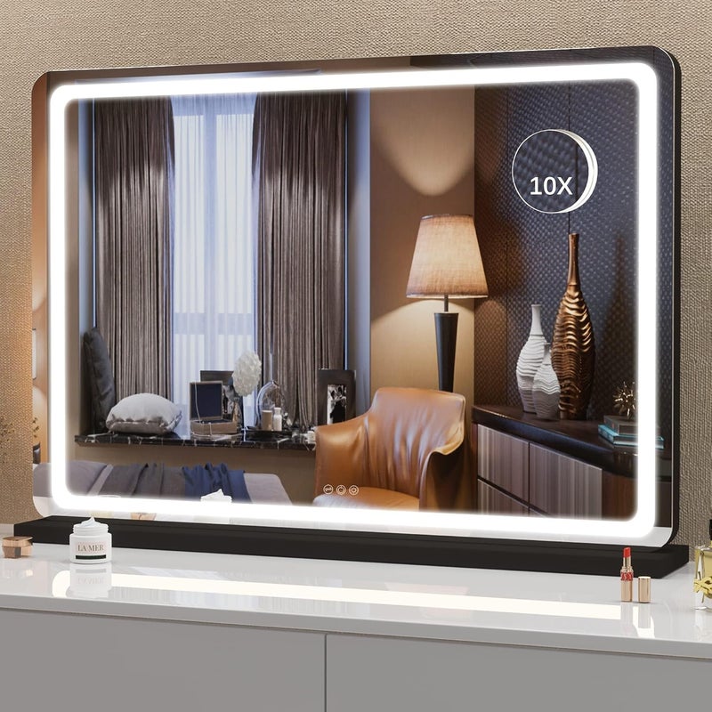 Hasipu مرآة هاسيبو للزينة مع أضواء، 80 × 58 سم مرآة مكياج LED، مرايا مكياج مضيئة مع تحكم باللمس، 3 أوضاع قابلة للتعتيم، مربعة بيضاء - Image 1