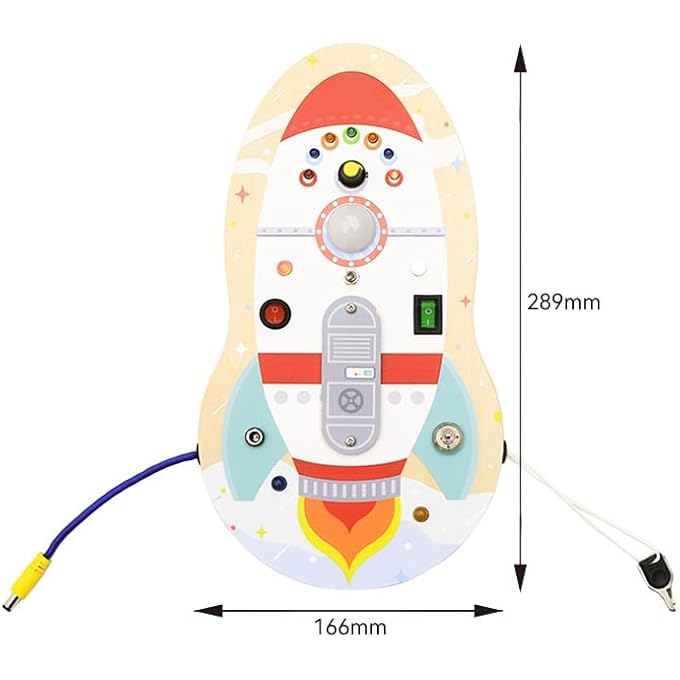 ROCKET BUSY BOARD FOR TODDLERS – MONTESSORI WOODEN SENSORY TOY FOR KIDS AGE 3+ – SPACE-THEMED ACTIVITY BOARD WITH LIGHTS & SWITCHES - Image 2