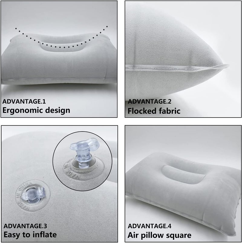 JAKENHAM 2Pack Ultralight A4 Size Inflatable Travel Pillow, Small Squared Flocked Fabric Air Pillow for Traveling, Holiday Trip, Hiking, Camping,Napping,Neck Lumbar Support(Gray) - Image 3
