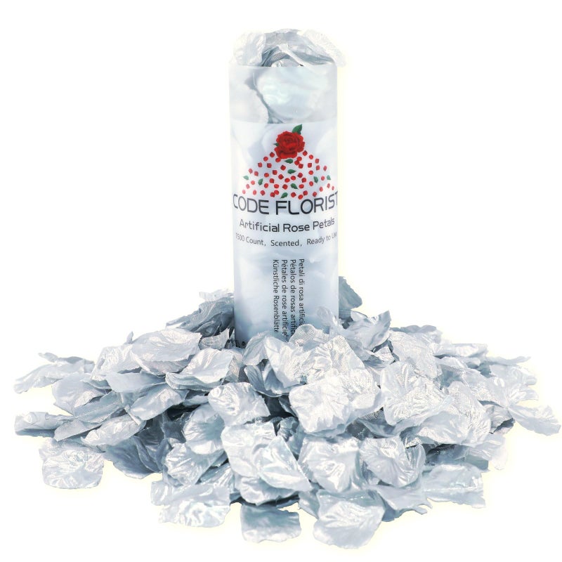 CODE FLORIST 1100 PCS Silk Rose Petals for Valentine's Day Fake Rose Petals for Romantic Night Wedding Proposal Anniversary Flower Decorations(Separated Scented Silver)