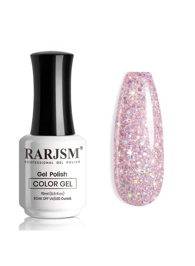 RARJSM Nude Pink Glitter Nail Polish Chunky Iridescent 15Ml Shimmer Holographic Rainbow Effect Soak Off Led Uv Curing Required High Pigments Gel For Home Manicure Nail Art - Image 1
