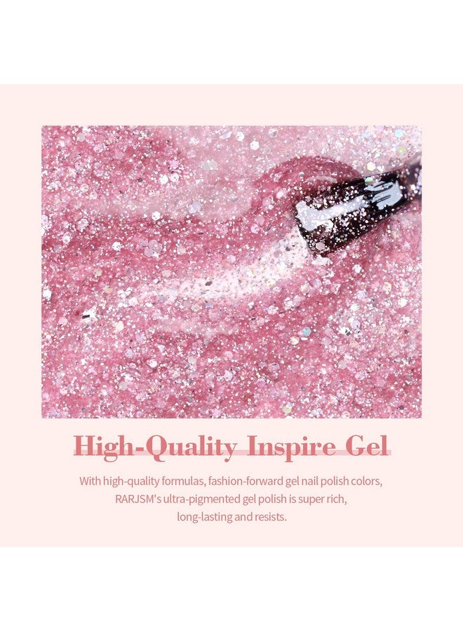 RARJSM Nude Pink Glitter Nail Polish Chunky Iridescent 15Ml Shimmer Holographic Rainbow Effect Soak Off Led Uv Curing Required High Pigments Gel For Home Manicure Nail Art - Image 5