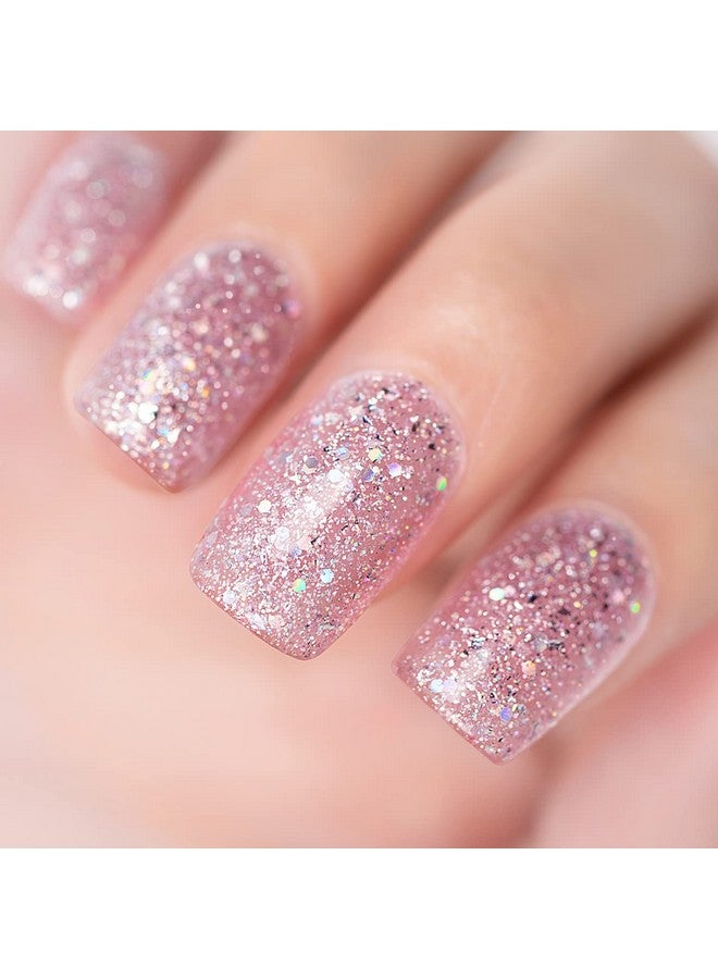RARJSM Nude Pink Glitter Nail Polish Chunky Iridescent 15Ml Shimmer Holographic Rainbow Effect Soak Off Led Uv Curing Required High Pigments Gel For Home Manicure Nail Art - Image 3