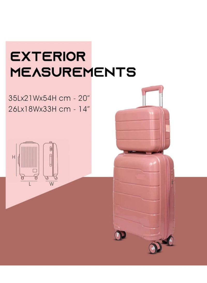 Travel Trolley Bags Set – 2-Piece Polycarbonate Cabin Suitcases (20" & 14") with 8 Spinner Wheels & TSA Lock – Rose
