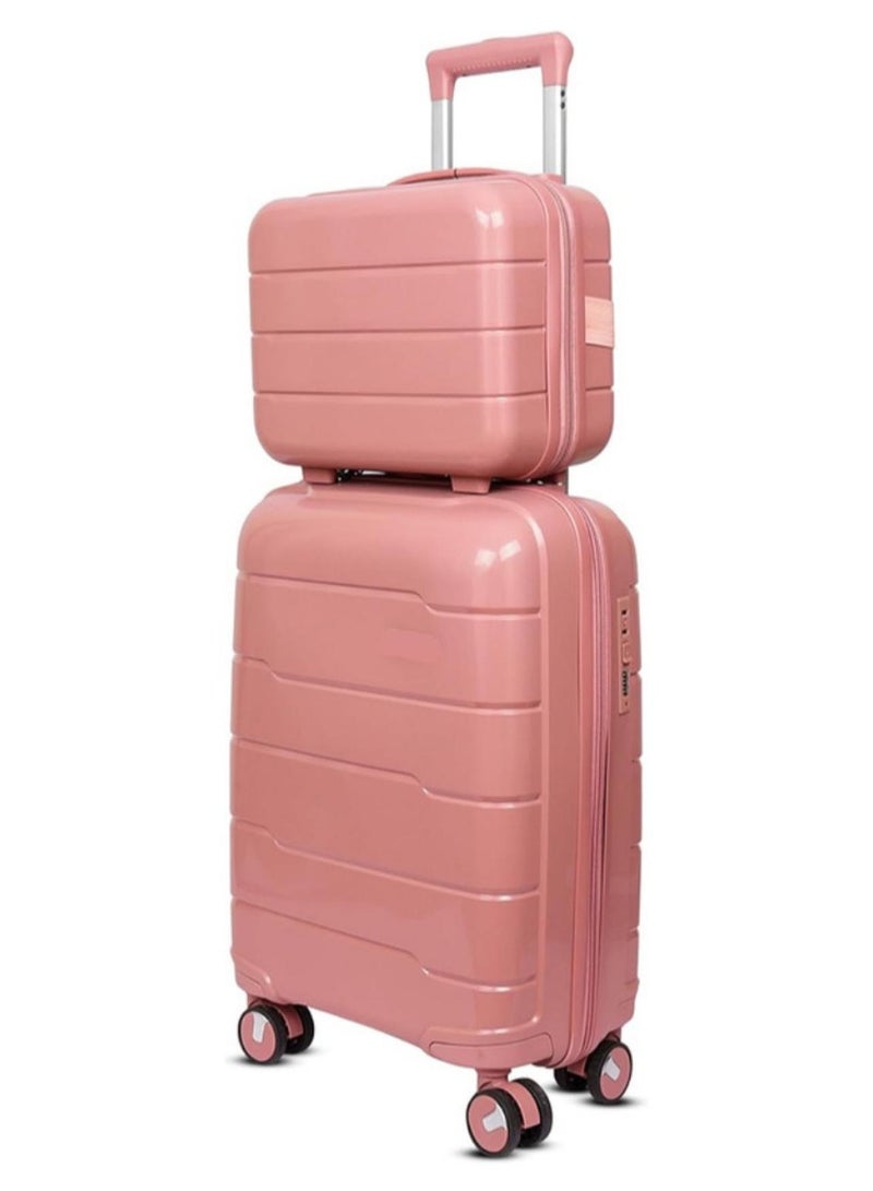 Travel Trolley Bags Set – 2-Piece Polycarbonate Cabin Suitcases (20" & 14") with 8 Spinner Wheels & TSA Lock – Rose - Image 1