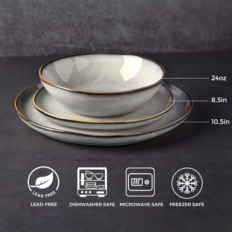 AmorArc أطقم أدوات المائدة الخزفية من AmorArc مجموعة من الأطباق والأوعية المصنوعة يدويًا بتزجيج تفاعلي مقاوم للتشقق والرقائق آمنة في غسالة الصحون والميكروويف خدمة لـ 8 أشخاص 24 قطعة - Image 2