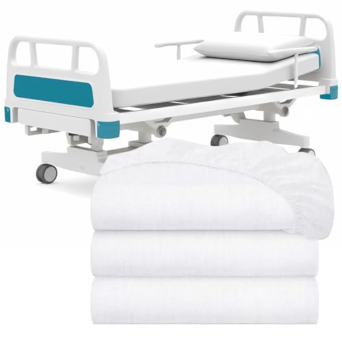 White Classic Fitted Hospital Bed Sheets Set of 3, Cotton Fitted Sheet with 200 Thread Count, Soft Standard Sheets for Hospital Bed Size: 36" x 80" x 9" - Image 1