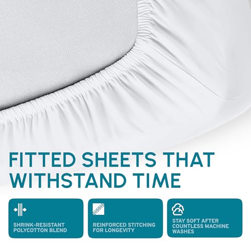 White Classic Fitted Hospital Bed Sheets Set of 3, Cotton Fitted Sheet with 200 Thread Count, Soft Standard Sheets for Hospital Bed Size: 36" x 80" x 9" - Image 5