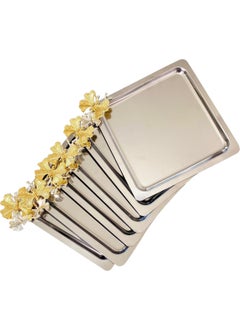Yaren Style 6-Piece Luxury Silver Square Coffee Serving Tray | Butterfly Accessory Stainless Steel Coffee, Tea, Decorative Serving Tray  - Image 1