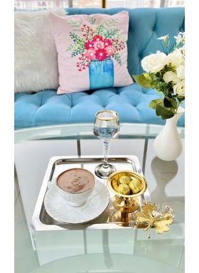 Yaren Style 6-Piece Luxury Silver Square Coffee Serving Tray | Butterfly Accessory Stainless Steel Coffee, Tea, Decorative Serving Tray  - Image 4