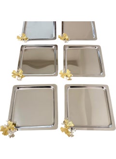 Yaren Style 6-Piece Luxury Silver Square Coffee Serving Tray | Butterfly Accessory Stainless Steel Coffee, Tea, Decorative Serving Tray  - Image 2