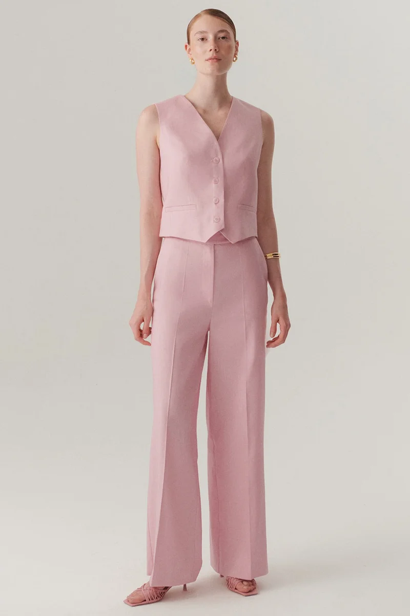 اكسيكيوز بنطلون كتان وردي فاتح بقصة مريحة