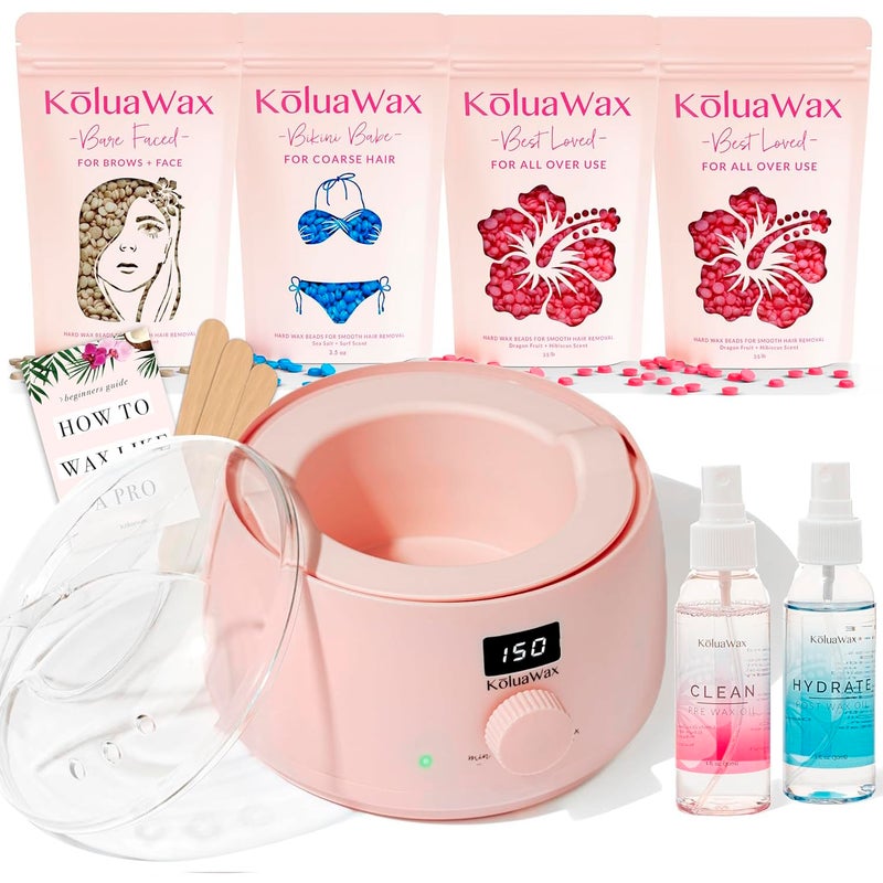KoluaWax طقم الشمع الفاخر KoluaWax للنساء - سهل الاستخدام للمبتدئين - طقم شمع كامل يتضمن 14 أونصة من حبيبات الشمع، أداة تطبيق، رعاية قبل وبعد، مناسب للبشرة الحساسة (بلوش) - Image 1