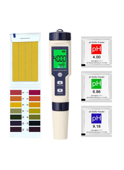 5 in 1 Professional Multi-parameter Combo Testing Meter PH/EC/TDS/Salinity/Thermometer Digital Multi-Function Tester Water Quality Tester
