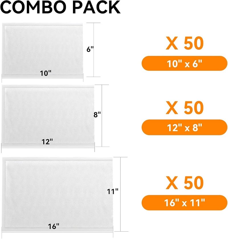 Wevac [2024 New] 6" x 10", 8" x 12" and 11" x 16" Precut Bags, 150 Count, Vacuum Sealer Bags for Food, Great for Food Storage, Sous Vide and Meal Prep, Lite - Image 2