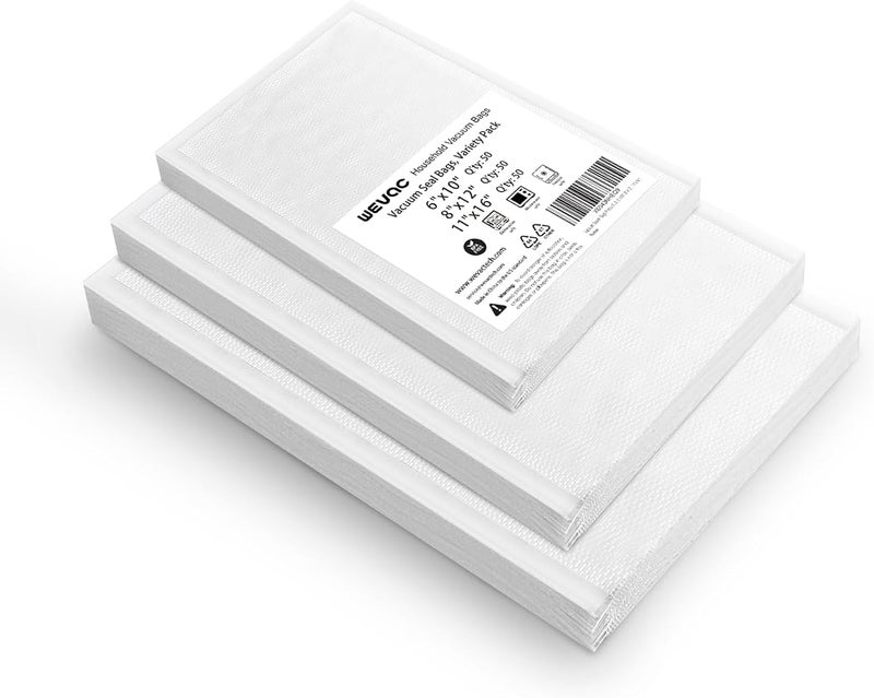Wevac [2024 New] 6" x 10", 8" x 12" and 11" x 16" Precut Bags, 150 Count, Vacuum Sealer Bags for Food, Great for Food Storage, Sous Vide and Meal Prep, Lite - Image 1