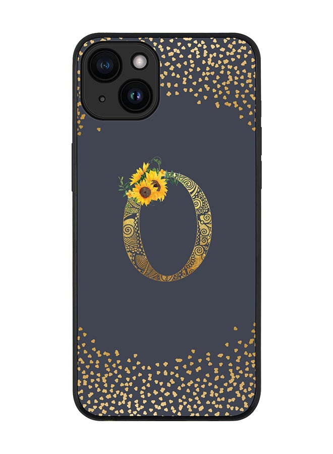 Stylizedd Cover for iPhone 15 Case Rugged Black Slim fit Flexible Protective Phone CasesCustom Monogram Initial Letter Floral Pattern Alphabet - O (Grey) - Image 1