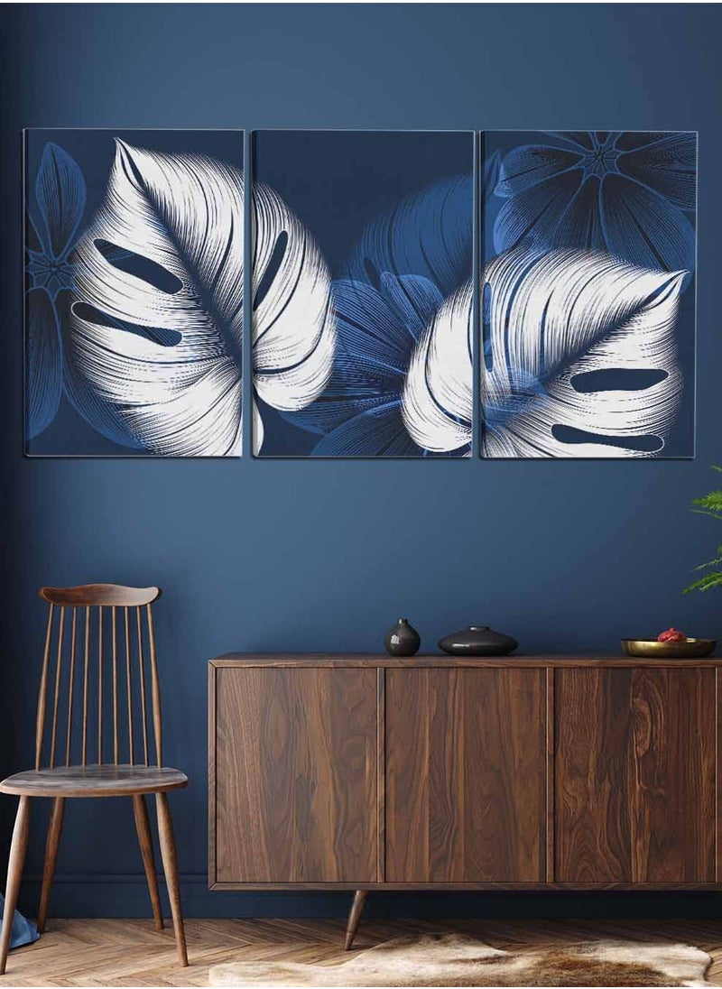 LOWHA Set Of 3 Framed Canvas Wall Arts Stretched Over Wooden Frame, Abstract Large Leaves Paintings, For Home, Living Room, Office Decor  - Image 3
