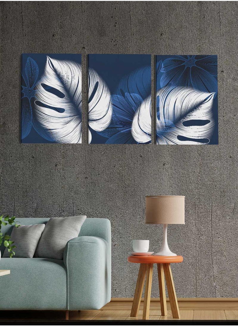 LOWHA Set Of 3 Framed Canvas Wall Arts Stretched Over Wooden Frame, Abstract Large Leaves Paintings, For Home, Living Room, Office Decor  - Image 1