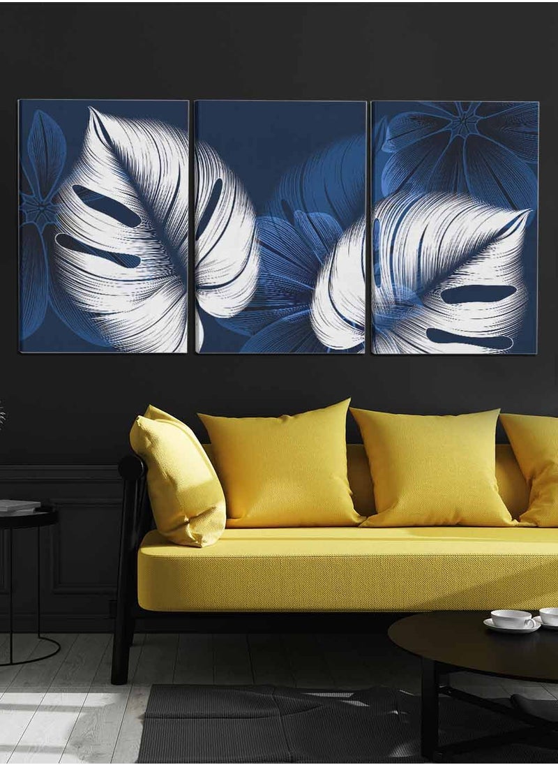 LOWHA Set Of 3 Framed Canvas Wall Arts Stretched Over Wooden Frame, Abstract Large Leaves Paintings, For Home, Living Room, Office Decor  - Image 2