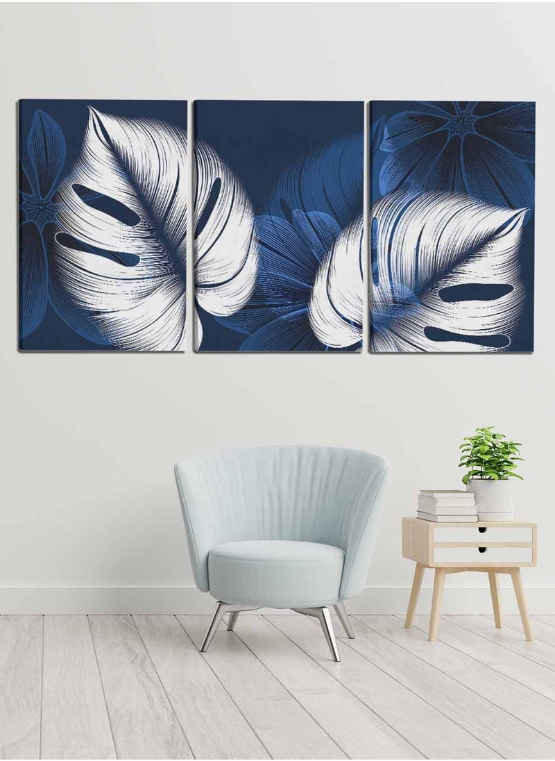 LOWHA Set Of 3 Framed Canvas Wall Arts Stretched Over Wooden Frame, Abstract Large Leaves Paintings, For Home, Living Room, Office Decor  - Image 4