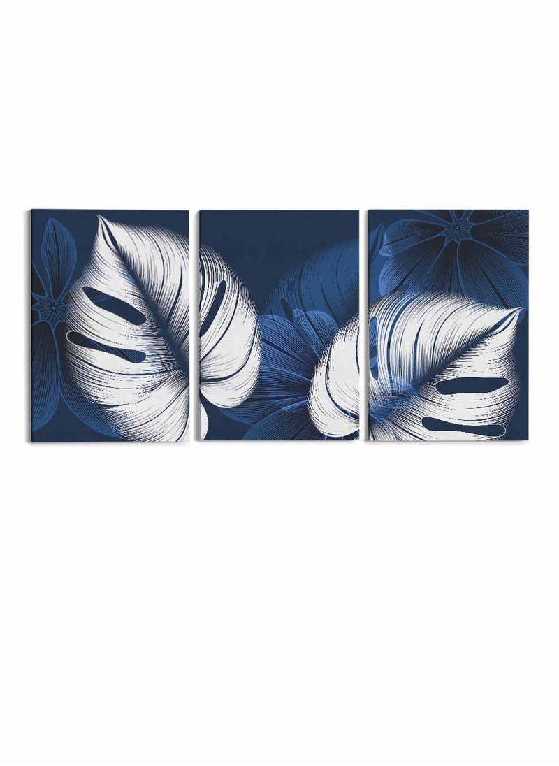 LOWHA Set Of 3 Framed Canvas Wall Arts Stretched Over Wooden Frame, Abstract Large Leaves Paintings, For Home, Living Room, Office Decor  - Image 5