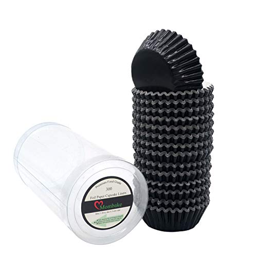 Mombake Mini Black Foil Cupcake Liners Muffin Baking Cups for Party and More, 300-Count - Image 1