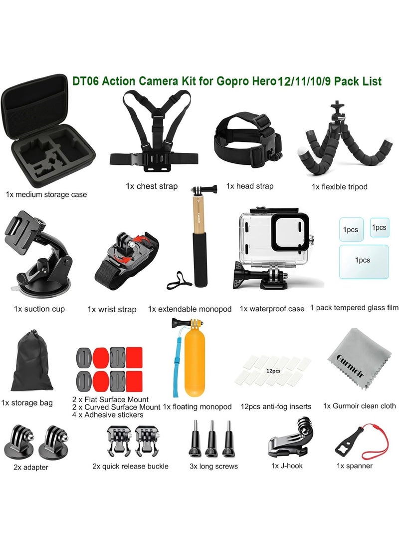 Gurmoir Accessories Kit with Waterproof Housing Case for Gopro Hero 12/Hero 11/Hero 10/Hero 9 Black. Full Essential Video Accessory Bundles for Go Pro 12/11/10/9 Camera(DT06) - Image 2