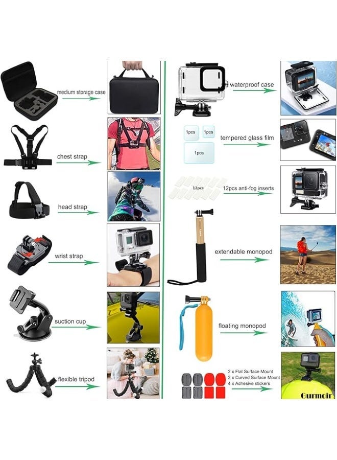 Gurmoir Accessories Kit with Waterproof Housing Case for Gopro Hero 12/Hero 11/Hero 10/Hero 9 Black. Full Essential Video Accessory Bundles for Go Pro 12/11/10/9 Camera(DT06) - Image 3