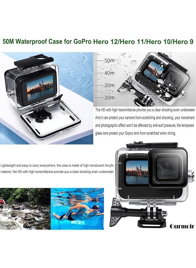 Gurmoir Accessories Kit with Waterproof Housing Case for Gopro Hero 12/Hero 11/Hero 10/Hero 9 Black. Full Essential Video Accessory Bundles for Go Pro 12/11/10/9 Camera(DT06) - Image 5