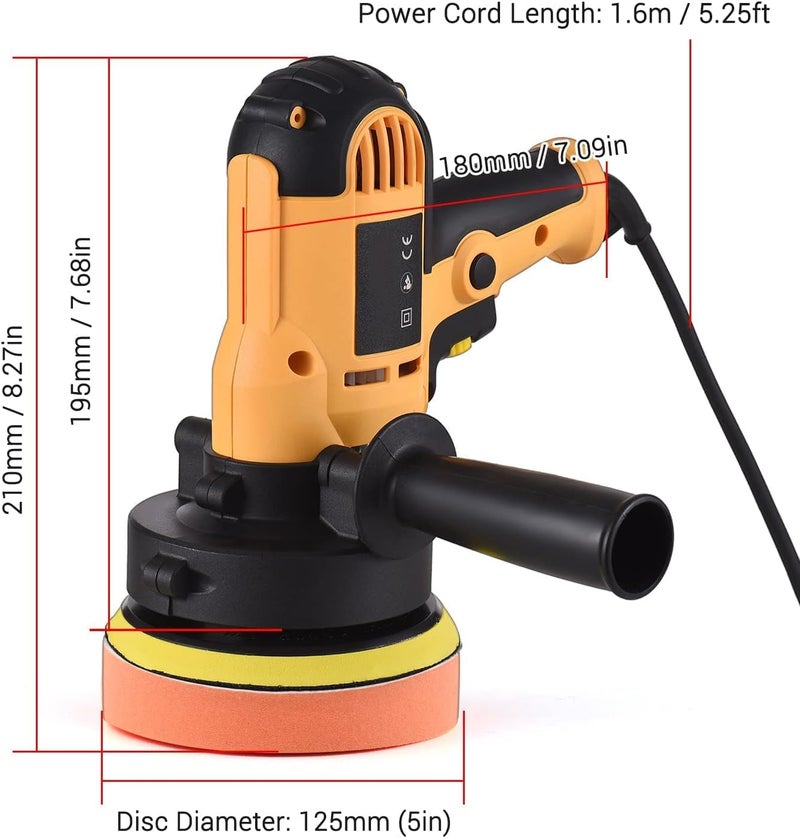 Buffer Polisher, Geevorks Buffer Waxer 5-Inch, Variable Speed Car Polisher 600-3700Rpm With Detachable Handle/ 6Pcs Sponge Pad/ 6Pcs Cloth Bonnet Pad/ 1Pcs Wool Pad/ Spanner - Image 2