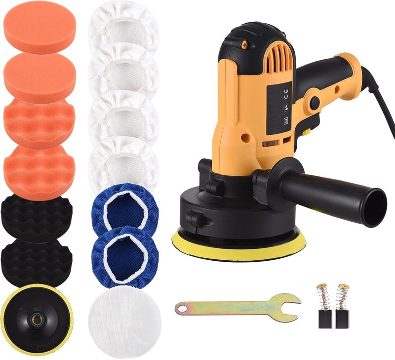 Buffer Polisher, Geevorks Buffer Waxer 5-Inch, Variable Speed Car Polisher 600-3700Rpm With Detachable Handle/ 6Pcs Sponge Pad/ 6Pcs Cloth Bonnet Pad/ 1Pcs Wool Pad/ Spanner - Image 1