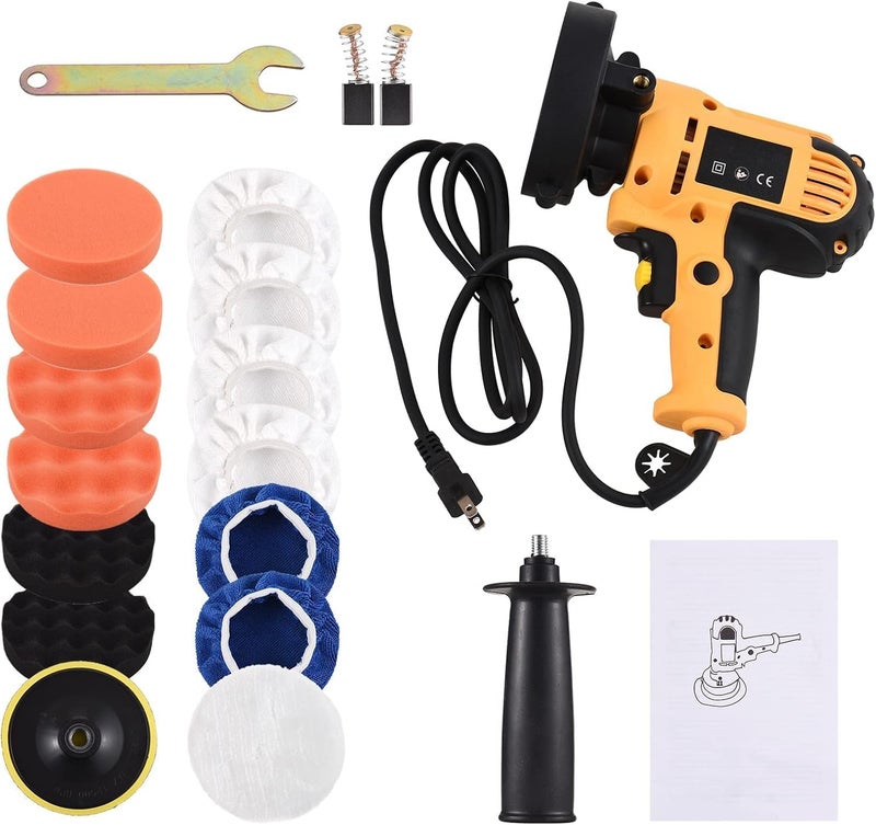 Buffer Polisher, Geevorks Buffer Waxer 5-Inch, Variable Speed Car Polisher 600-3700Rpm With Detachable Handle/ 6Pcs Sponge Pad/ 6Pcs Cloth Bonnet Pad/ 1Pcs Wool Pad/ Spanner - Image 5