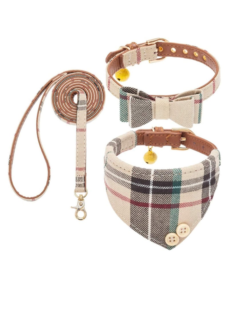 FengSVMA Bow Tie Dog Collar and Leash Set for Small Dogs - Adjustable Size with Golden Bell - Perfect for S - Image 1