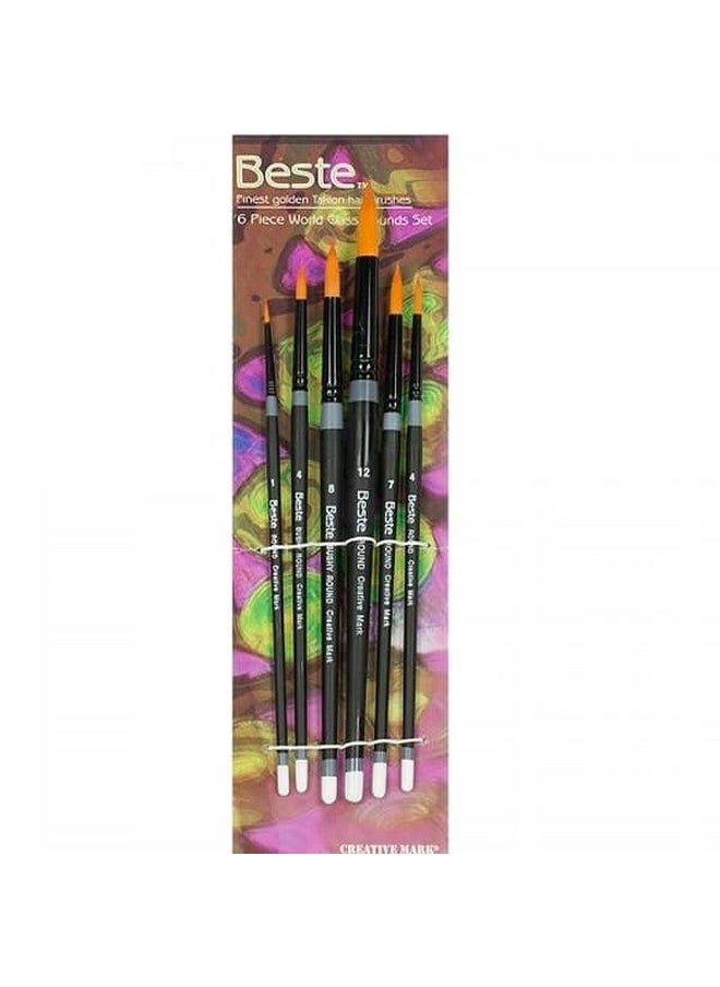 Creative Mark - Beste Golden Taklon Hair Brushes - Watercolor Paint Brushes For Acrylic, Watercolor, Water-Soluble Oil, And Any Wet Paint - Round Set Of 6 - Set - Image 1