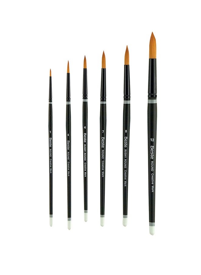 Creative Mark - Beste Golden Taklon Hair Brushes - Watercolor Paint Brushes For Acrylic, Watercolor, Water-Soluble Oil, And Any Wet Paint - Round Set Of 6 - Set - Image 1