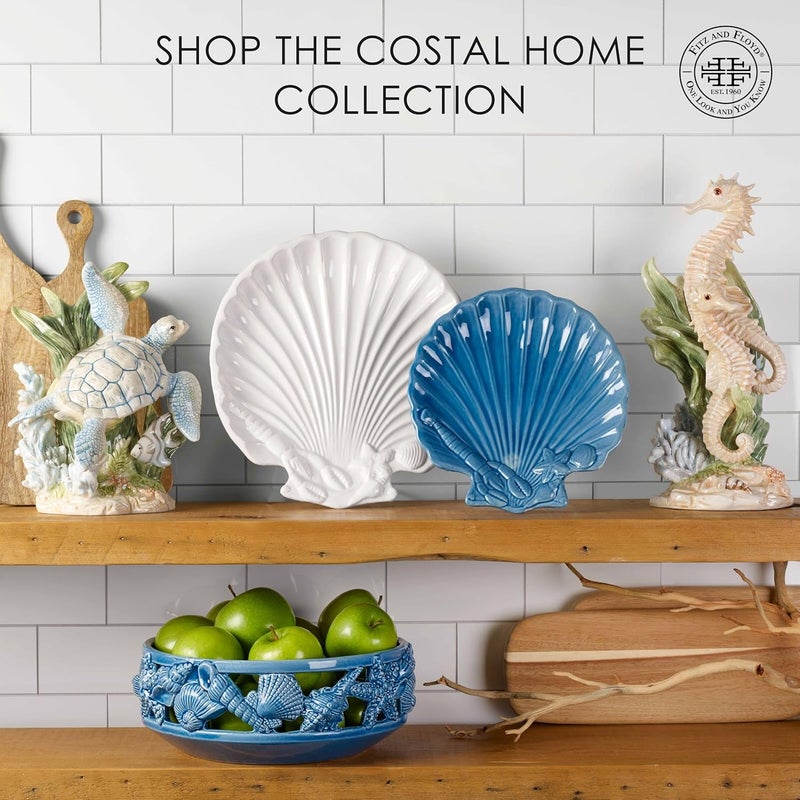 Fitz & Floyd Fitz and Floyd Coastal Home Centerpiece Bowl - 14-Inch Earthenware Bowl with Intricate Seashell and Starfish Design, Ideal for Coastal-Inspired Table Settings or Beach House Decor - Image 4