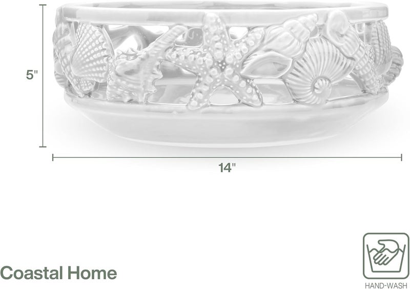 Fitz & Floyd Fitz and Floyd Coastal Home Centerpiece Bowl - 14-Inch Earthenware Bowl with Intricate Seashell and Starfish Design, Ideal for Coastal-Inspired Table Settings or Beach House Decor - Image 2