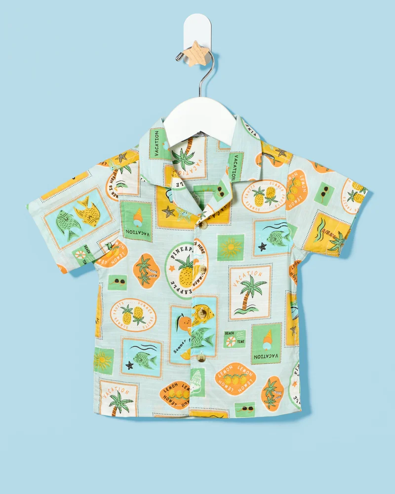 ردتاغ Infant Boys Green Printed Mandarin Shirt
